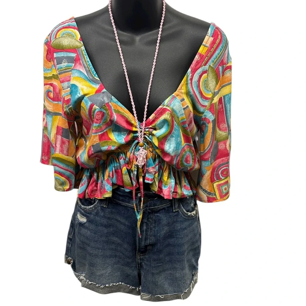 L/XL Sacred Threads Multicolor Abstract Blouse. TURQ 01. 225163 - Picture 2 of 5